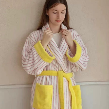 Ultra Soft Whimsical Stripe Bathrobe - 100% Organic Long-stapled Cotto