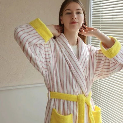 Ultra Soft Whimsical Stripe Bathrobe - 100% Organic Long-stapled Cotto