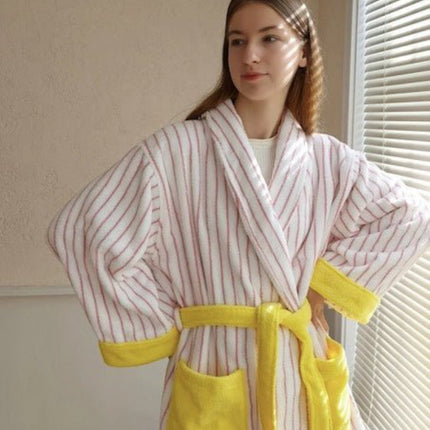 Ultra Soft Whimsical Stripe Bathrobe - 100% Organic Long-stapled Cotto