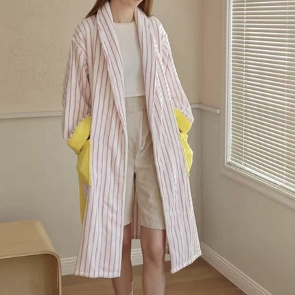 Ultra Soft Whimsical Stripe Bathrobe - 100% Organic Long-stapled Cotto