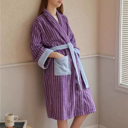 Ultra Soft Dopamine Stripe Bathrobe - 100% Organic Long-stapled Cotton