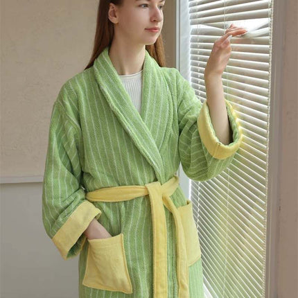 Ultra Soft Dopamine Stripe Bathrobe - 100% Organic Long-stapled Cotton