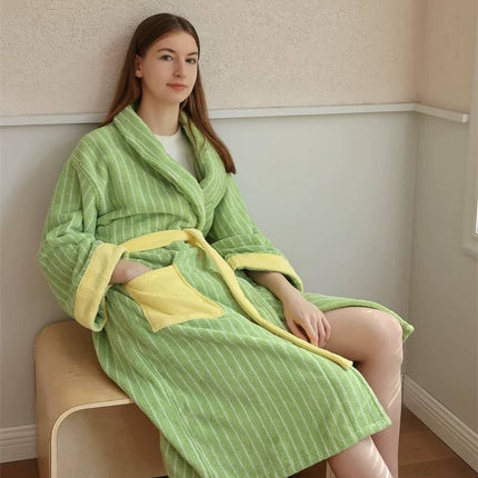 Ultra Soft Dopamine Stripe Bathrobe - 100% Organic Long-stapled Cotton
