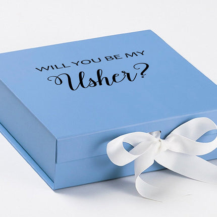 Will You Be My Usher? Proposal Box Light Blue w/ white Bow- No Border