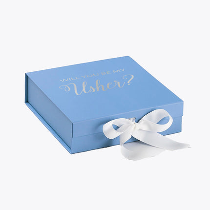 Will You Be My Usher? Proposal Box Light Blue w/ white Bow- No Border