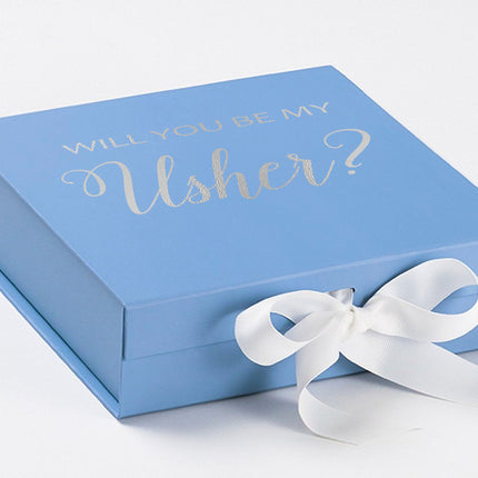 Will You Be My Usher? Proposal Box Light Blue w/ white Bow- No Border