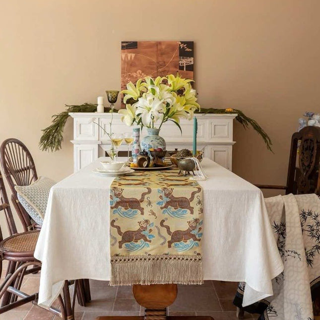Vintage Oriental Style Table Runner for Elegant Festive Table Setting
