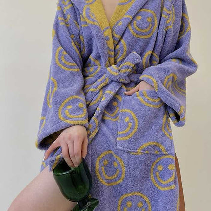 Whimsy Funky Smiley Face Hooded Robe - Soft 100% Organic Long-stapled