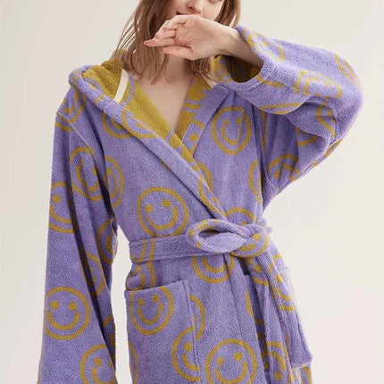 Whimsy Funky Smiley Face Hooded Robe - Soft 100% Organic Long-stapled