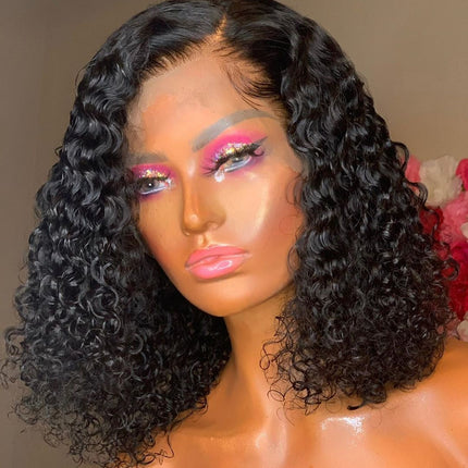 180% Density Jerry Curl 4x4 Short Bob 13x4 Lace Front Human Hair Wig