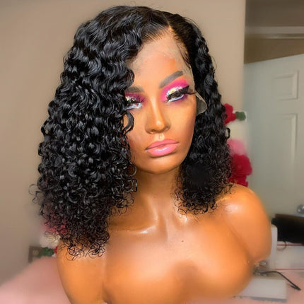 180% Density Jerry Curl 4x4 Short Bob 13x4 Lace Front Human Hair Wig
