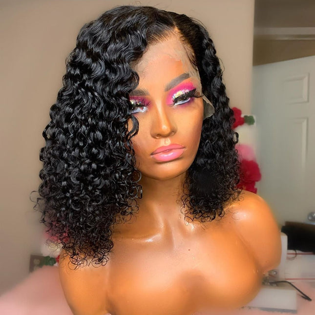 180% Density Jerry Curl 4x4 Short Bob 13x4 Lace Front Human Hair Wig