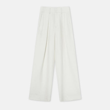 Women's white straight casual wide waist drape floor-length wide leg