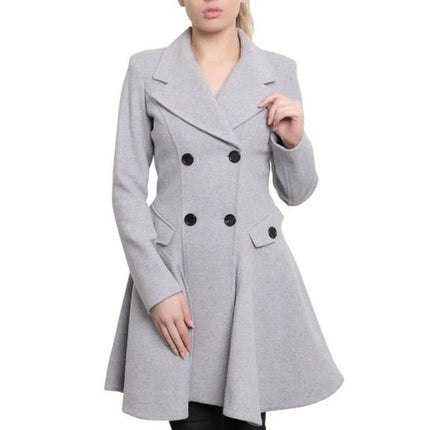 Wool Blend Fit And Flare Double Breasted Skater Coat (1102)