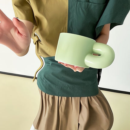Handmade XXXL Ceramic Chubby Mug - Unique Cute Large Mug for Coffee &