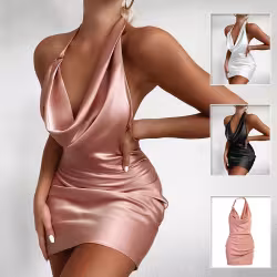 Satin Party Dress V Neck Backless Mini Sleeveless Summer Party Dress Satin Party Dress V Neck Backless Mini Sleeveless Summer Party Dress