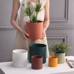 Nordic Industrial Style Colorful Ceramic Flowerpot Succulent Planter Green Plants Cylindrical Shape Flower Pot With Hole Tray Nordic Industrial Style Colorful Ceramic Flowerpot Succulent Planter Green Plants Cylindrical Shape Flower Pot With Hole Tray
