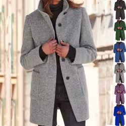Fashion Stand Collar Woolen Coat With Pockets Fall Winter Casual Button Outwear For Women Clothing Fashion Stand Collar Woolen Coat With Pockets Fall Winter Casual Button Outwear For Women Clothing