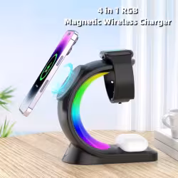4 In 1 Magnetic Wireless Charger Fast Charging For Smart Phone Atmosphere Light Charging Station For Airpods Pro I-phone Watch 4 In 1 Magnetic Wireless Charger Fast Charging For Smart Phone Atmosphere Light Charging Station For Airpods Pro I-phone Watch