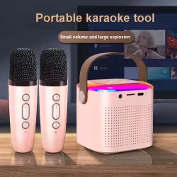 Microphone Karaoke Machine Bluetooth-compatible Speaker With 2 Wireless Mic RGB Light Home Family Singing Speaker Microphone Karaoke Machine Bluetooth-compatible Speaker With 2 Wireless Mic RGB Light Home Family Singing Speaker