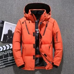 Men's Short Winter Thick White Duck Down Hooded Jacket Multi-pocket Outdoor Set Men's Short Winter Thick White Duck Down Hooded Jacket Multi-pocket Outdoor Set