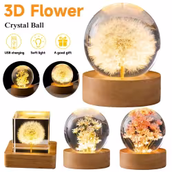 LED Night Light Flower Crystal Ball Children Night Lamp With Woodern Base Bedroom Ambient Light Creative Gift Night Light LED Night Light Flower Crystal Ball Children Night Lamp With Woodern Base Bedroom Ambient Light Creative Gift Night Light