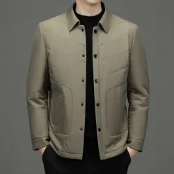 Fall Winter Men Jacket Lapel Fashion Business Lightweight Silk Cotton-padded Coat Fall Winter Men Jacket Lapel Fashion Business Lightweight Silk Cotton-padded Coat