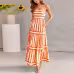Summer Striped Printed Suspender Long Dress With Pockets Fashion Square Neck Backless Dresses For Beach Vacation Women Clothing