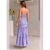 Summer Striped Printed Suspender Long Dress With Pockets Fashion Square Neck Backless Dresses For Beach Vacation Women Clothing