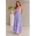 Summer Striped Printed Suspender Long Dress With Pockets Fashion Square Neck Backless Dresses For Beach Vacation Women Clothing