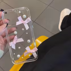 Transparent Three-dimensional Pearl Bow Phone Case Phone Case Transparent Three-dimensional Pearl Bow Phone Case Phone Case