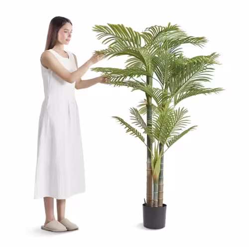 Artificial Gold Cane Palm Tree, 6.5 FT Tall Faux Plant, PE Material & Anti-Tip Tilt Protection Low-Maintenance Plant, Lifelike Green Fake Tree For Home Office Warehouse Decor Indoor Outdoor