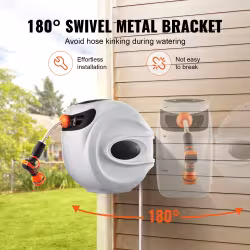 VEVOR Retractable Hose Reel Water Hose Reel Swivel Wall-Mounted,Garden Water Hose Reel With 9-Pattern Nozzle,Automatic Rewind, Lock At Any Length, With Slow Return System VEVOR Retractable Hose Reel Water Hose Reel Swivel Wall-Mounted,Garden Water Hose Reel With 9-Pattern Nozzle,Automatic Rewind, Lock At Any Length, With Slow Return System