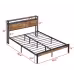 Queen Size Metal Platform Bed Frame With Wooden Headboard And Footboard With USB LINER
