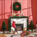 HOMCOM Prelit Holiday Christmas 4-Piece Set, Garland Wreath And Set Of 2 Entrance Trees With Warm White LED Lights, Red Berries, Pine Cones, Green