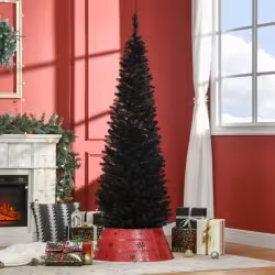 6 Ft Artificial Pencil Christmas Tree, Slim Xmas Tree With 390 Realistic Branch Tips And Plastic Stand, Black 6 Ft Artificial Pencil Christmas Tree, Slim Xmas Tree With 390 Realistic Branch Tips And Plastic Stand, Black
