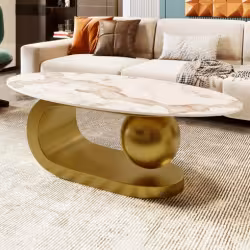 Modern Oval Coffee Table For Living Room, Marble Pattern Sintered Stone Coffee Tabletop With Gold Stainless Steel Base In 47.2 Modern Oval Coffee Table For Living Room, Marble Pattern Sintered Stone Coffee Tabletop With Gold Stainless Steel Base In 47.2