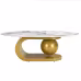 Modern Oval Coffee Table For Living Room, Marble Pattern Sintered Stone Coffee Tabletop With Gold Stainless Steel Base In 47.2