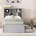 Modern Twin Size Bed Frame With Built-in USB Port On Bookcase Headboard And 2 Drawers For Grey Color Modern Twin Size Bed Frame With Built-in USB Port On Bookcase Headboard And 2 Drawers For Grey Color