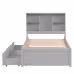 Modern Twin Size Bed Frame With Built-in USB Port On Bookcase Headboard And 2 Drawers For Grey Color Modern Twin Size Bed Frame With Built-in USB Port On Bookcase Headboard And 2 Drawers For Grey Color