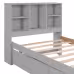 Modern Twin Size Bed Frame With Built-in USB Port On Bookcase Headboard And 2 Drawers For Grey Color