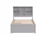 Modern Twin Size Bed Frame With Built-in USB Port On Bookcase Headboard And 2 Drawers For Grey Color