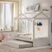 House Bed With Trundle, Can Be Decorated,White