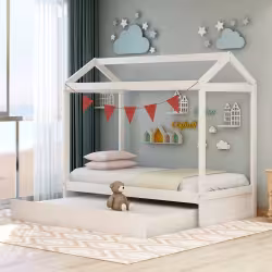 House Bed With Trundle, Can Be Decorated,White House Bed With Trundle, Can Be Decorated,White
