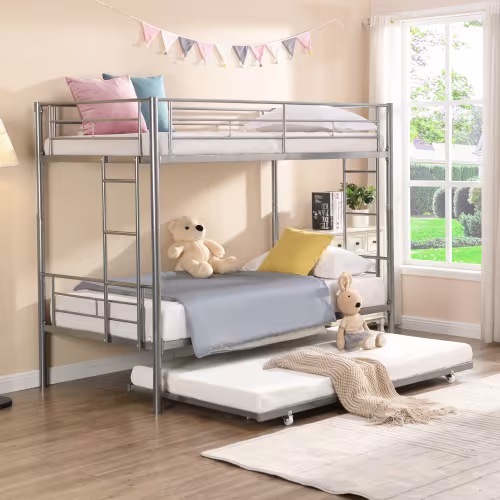 METAL BUNK BED WITH TRUNDLE SILVER