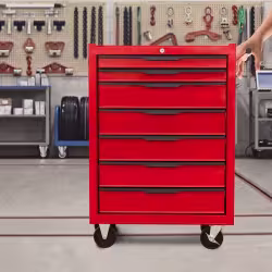 7-Drawer Rolling Tool Chest Cabinet, Large Capacity Metal Tool Box With Wheels And Cylinder Locking, Roll Around Storage Organizer Tool Cart For Garage, Warehouse, Work Shop - Red