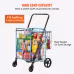 VEVOR Folding Shopping Cart, Jumbo Grocery Cart With Double Baskets, 360Swivel Wheels, Heavy Duty Utility Cart, 110 LBS Large Capacity Utility Cart For Laundry, Shopping, Grocery, Luggage