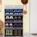 2 Rows, 7 Layers, 14 Compartments, Semi Transparent Doors, Black Patterned Cabinet Body