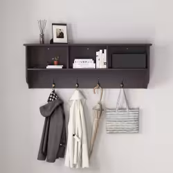 Espresso Entryway Wall Mounted Coat Rack With 4 Dual Hooks Living Room Wooden Storage Shelf Espresso Entryway Wall Mounted Coat Rack With 4 Dual Hooks Living Room Wooden Storage Shelf