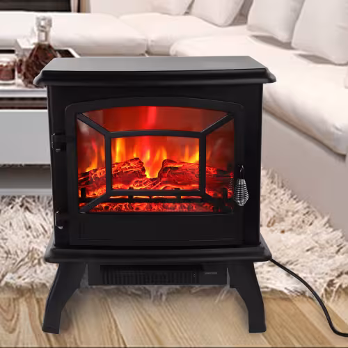 US SF507-17 120V 1400W 17in Fireplace, Black, Iron Sheet, Freestanding-Fake Firewood-Heating Wire